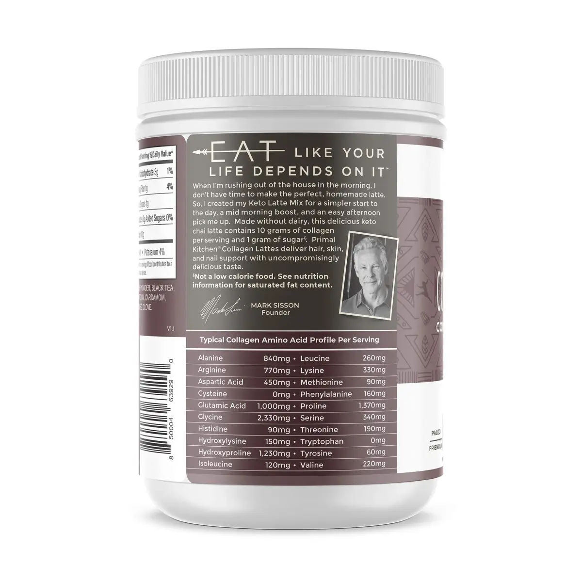 Primal Kitchen Chai Tea Collagen Keto Latte Powder 242 g (8.55 oz) | Keto Certified Drink Mix for Hair, Skin & Nails - view 3