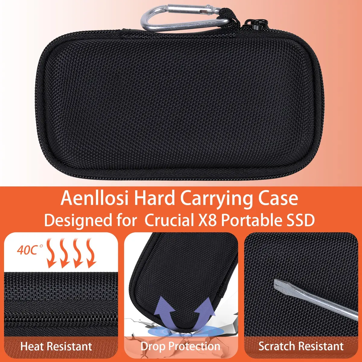 Aenllosi Hard Carrying Case for Crucial X8 SSD 1TB/2TB/4TB/500GB | Shock & Waterproof Protection (120 chars) - view 3
