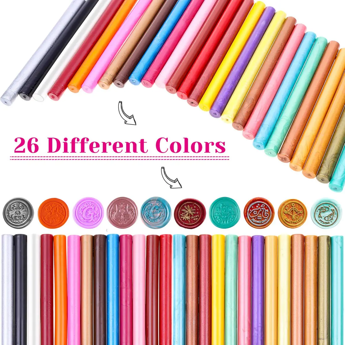 PAXCOO Wax Seal Sticks for Crafts & Letters, 26 Colors | Flame-Free, Quick Drying (70-120 chars) - view 2