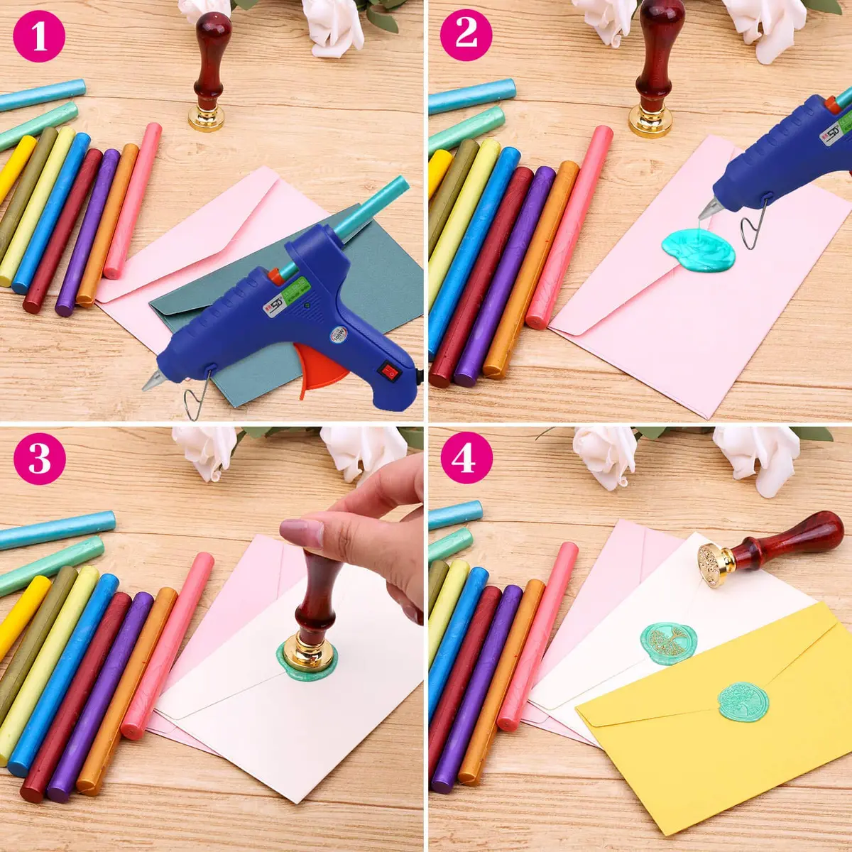 PAXCOO Wax Seal Sticks for Crafts & Letters, 26 Colors | Flame-Free, Quick Drying (70-120 chars) - view 3