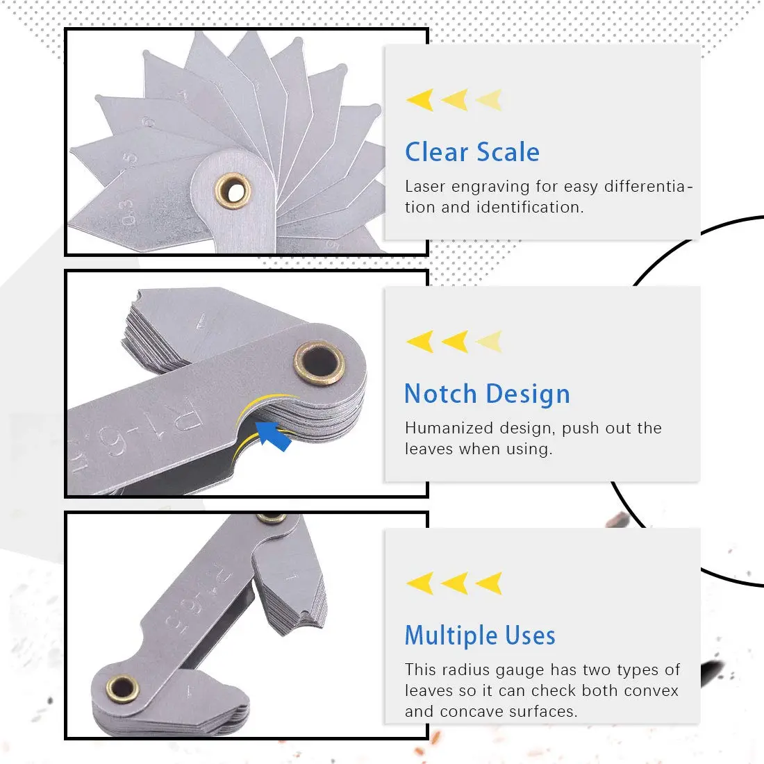 Glarks Radius Gauge Set R0.3-25mm (4-Pack) | Precision Measuring Tool for Machinists - view 5