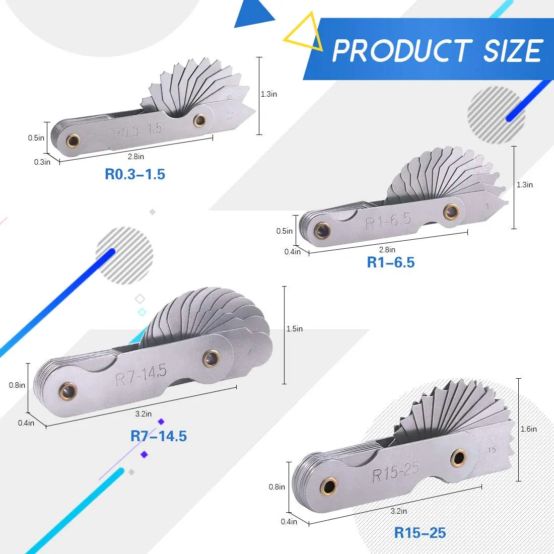 Glarks Radius Gauge Set R0.3-25mm (4-Pack) | Precision Measuring Tool for Machinists - view 2
