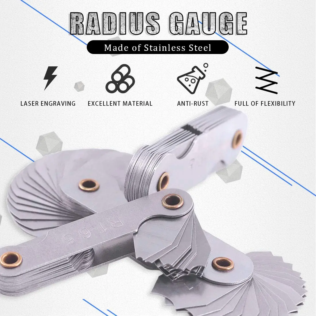 Glarks Radius Gauge Set R0.3-25mm (4-Pack) | Precision Measuring Tool for Machinists - view 3