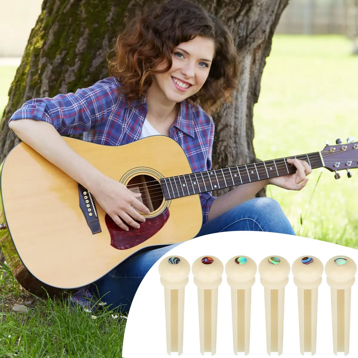 Blisstime 6pcs Unbleached Guitar Bone Bridge Pins Natural Bone Color | Improve Tone & Appearance - view 7