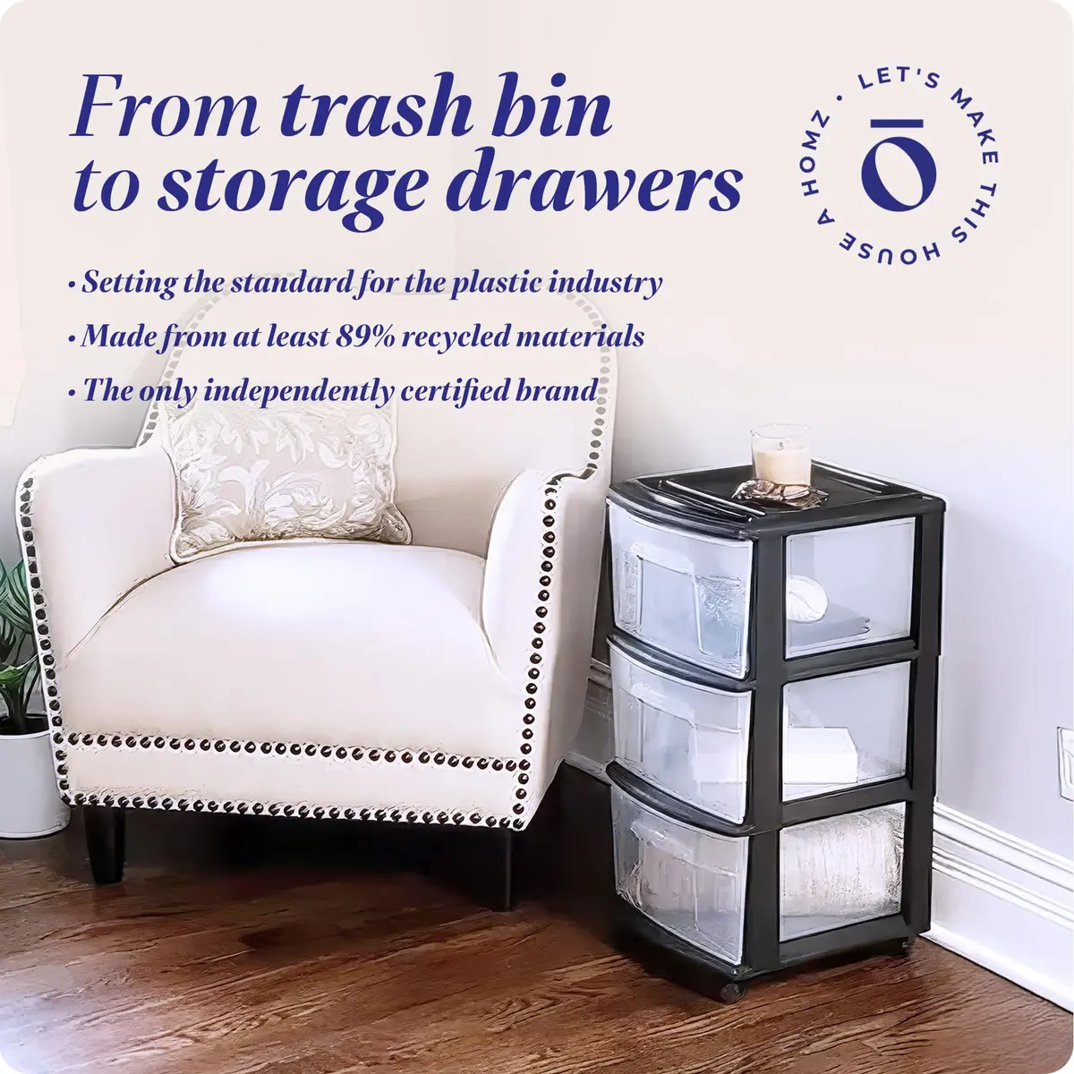Homz 3 Drawer Plastic Storage Cart Organizer, Clear Drawers, Black Frame | Versatile Home & Office Storage Solution - view 7