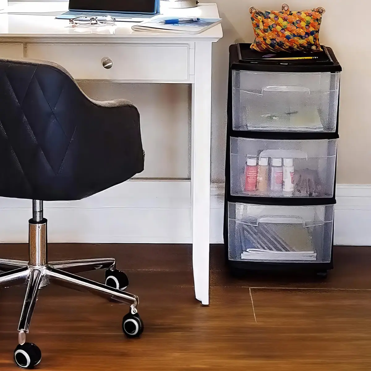 Homz 3 Drawer Plastic Storage Cart Organizer, Clear Drawers, Black Frame | Versatile Home & Office Storage Solution - view 8