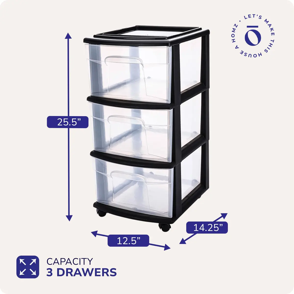 Homz 3 Drawer Plastic Storage Cart Organizer, Clear Drawers, Black Frame | Versatile Home & Office Storage Solution - view 4