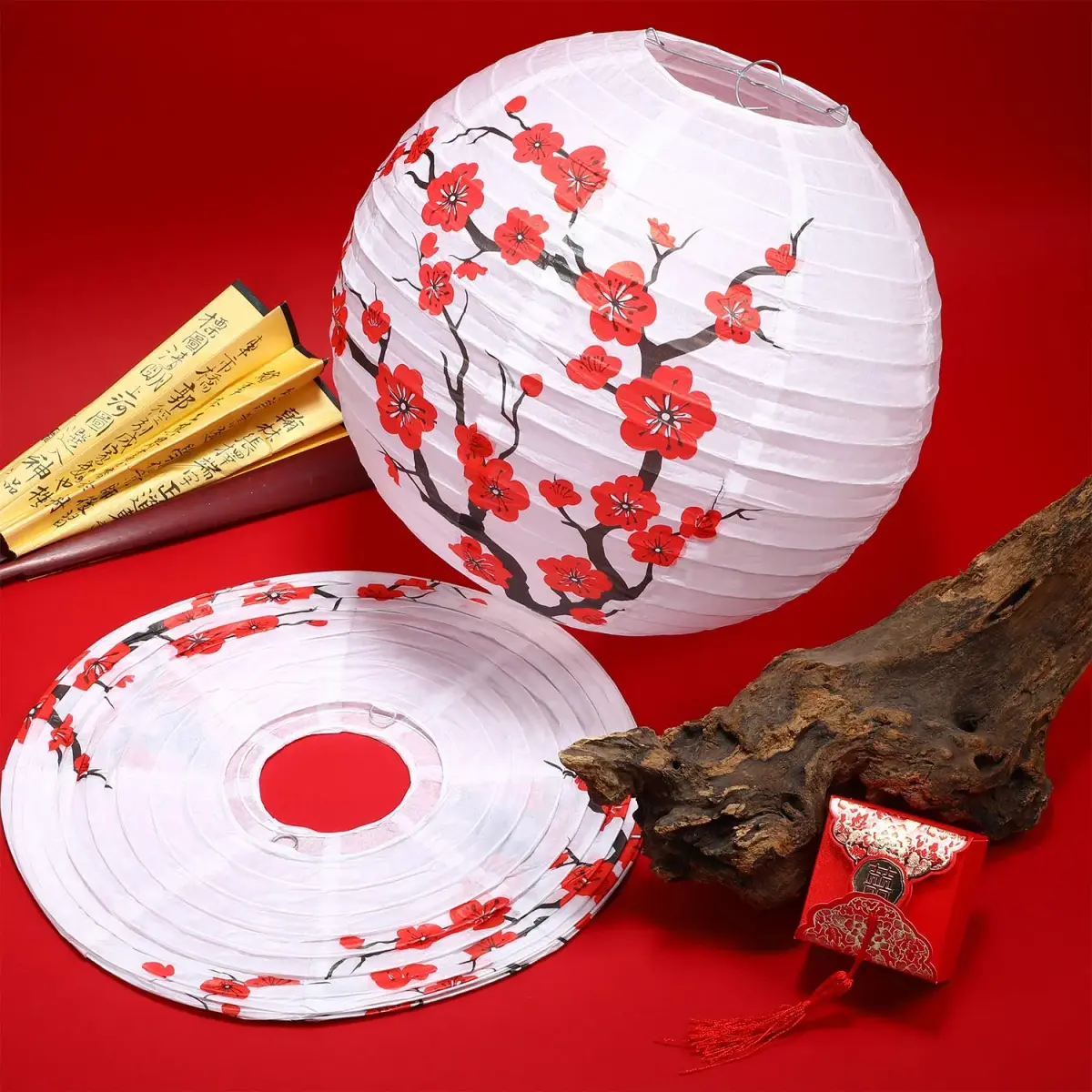 Blulu Red Cherry Blossom Paper Lanterns 30cm (11.8 x 11 Inch) | Pack of 6 Oriental Style - view 4