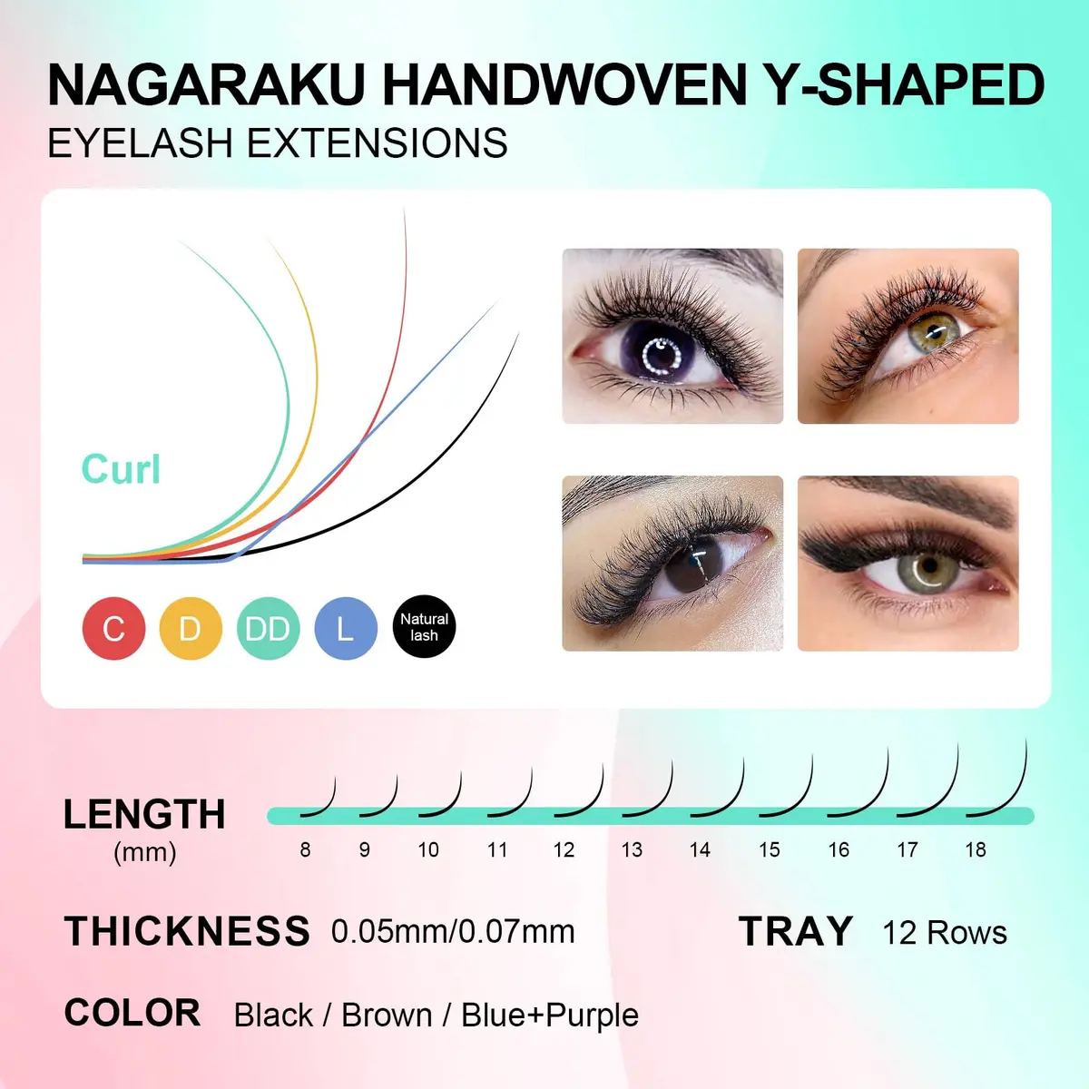 NAGARAKU YY Lash Extensions 0.07 D Curl 8-15mm Mix 4D Premade Fans Faux Mink | Handmade Wispy Volume Lashes for Professional Use - view 7