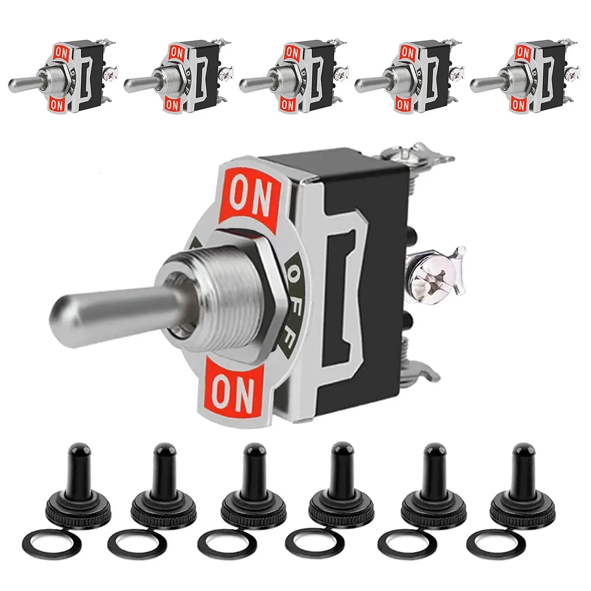 MUZHI 12V Toggle Switch 6 Pack | Heavy Duty 15A/20A SPDT Waterproof Rocker Switch for Marine and Industrial Use - main product image