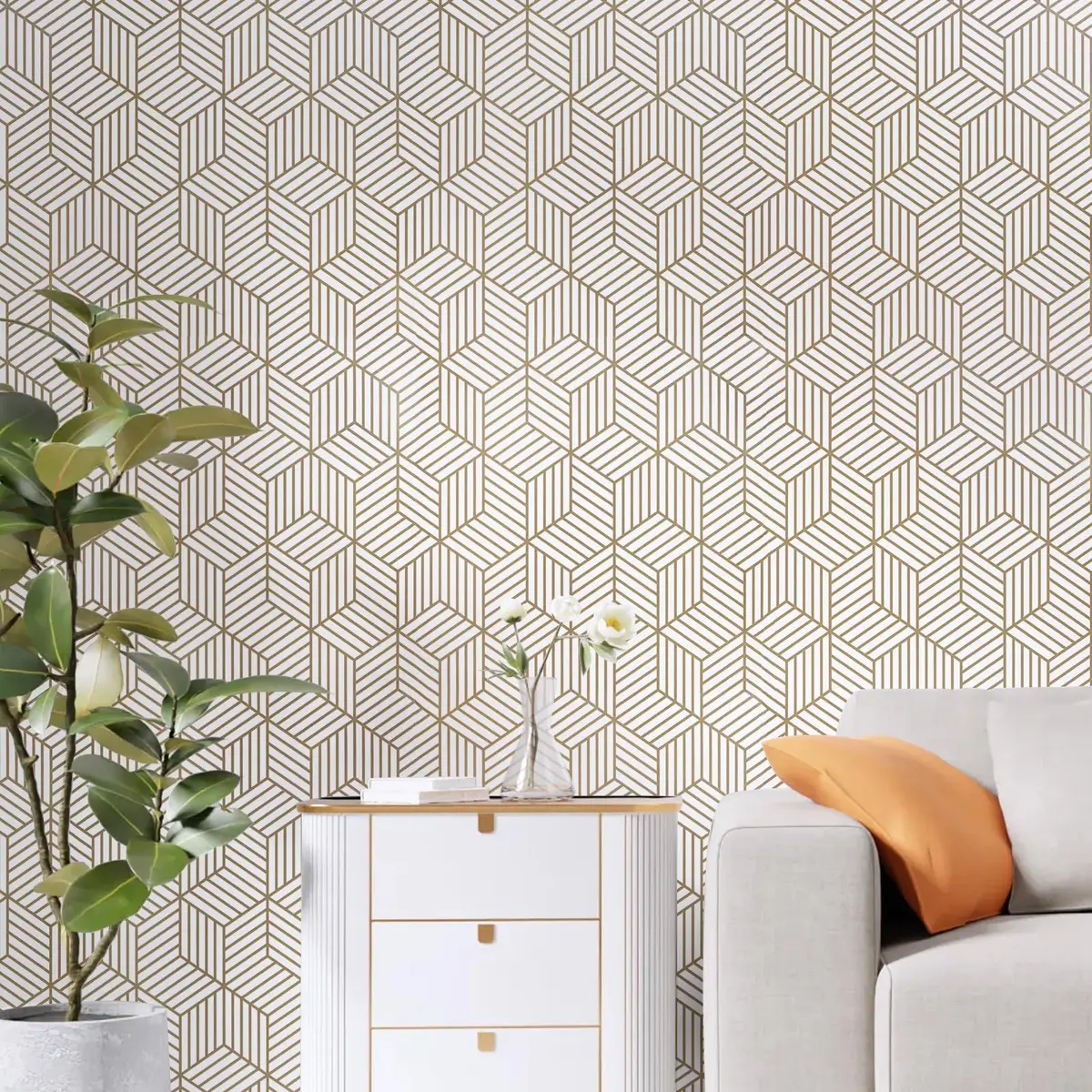 WENMER Geometric Hexagon Wallpaper 45cm x 300cm (17.7" x 118") | Self-Adhesive, Waterproof, Removable Wall Paper Roll - view 6