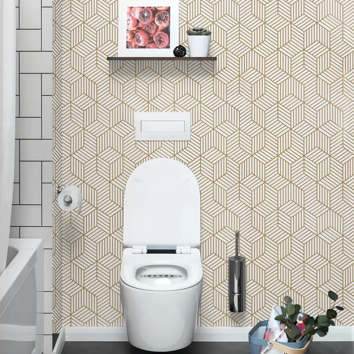 WENMER Geometric Hexagon Wallpaper 45cm x 300cm (17.7" x 118") | Self-Adhesive, Waterproof, Removable Wall Paper Roll - view 7