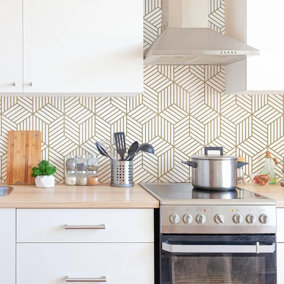 WENMER Geometric Hexagon Wallpaper 45cm x 300cm (17.7" x 118") | Self-Adhesive, Waterproof, Removable Wall Paper Roll - view 8