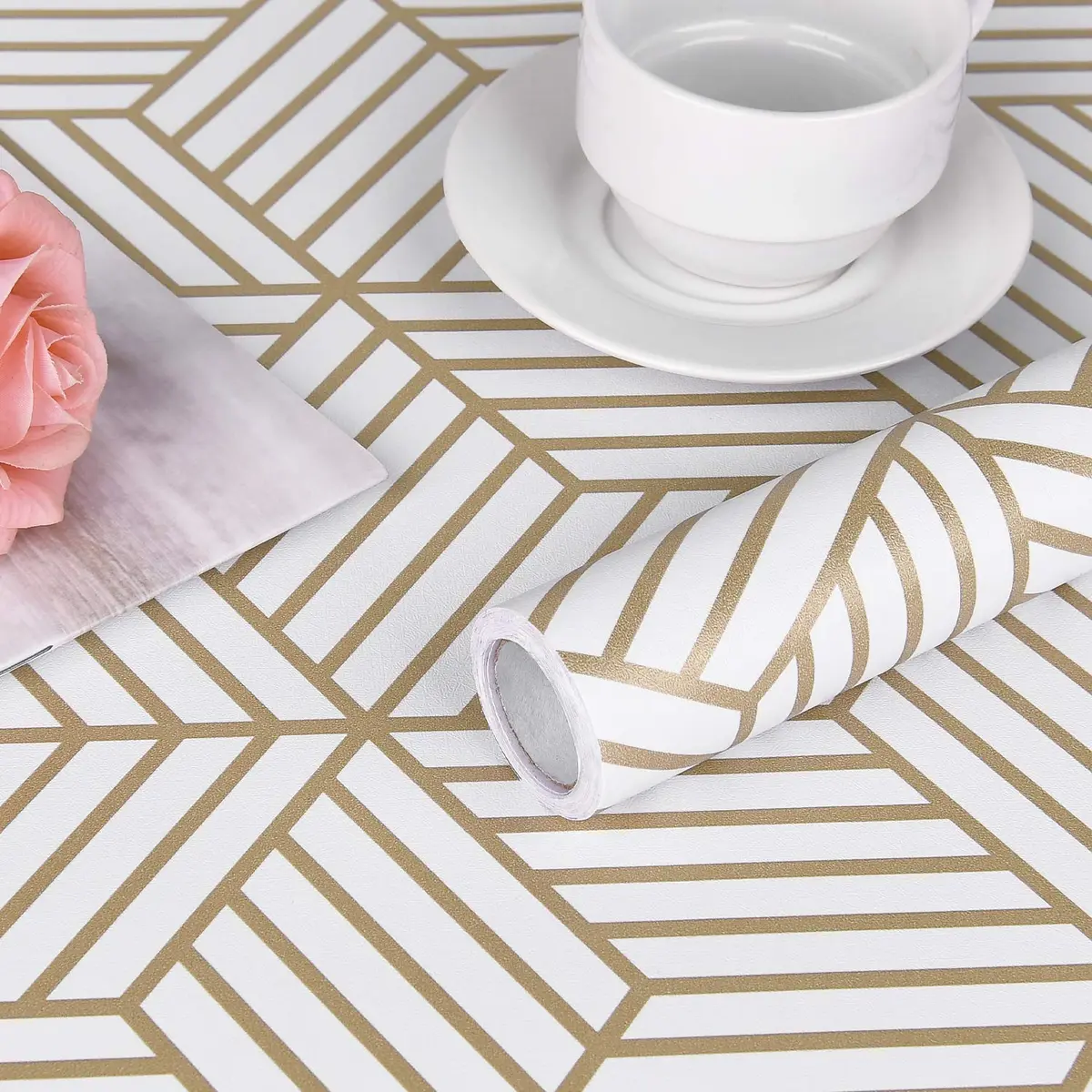 WENMER Geometric Hexagon Wallpaper 45cm x 300cm (17.7" x 118") | Self-Adhesive, Waterproof, Removable Wall Paper Roll - view 9
