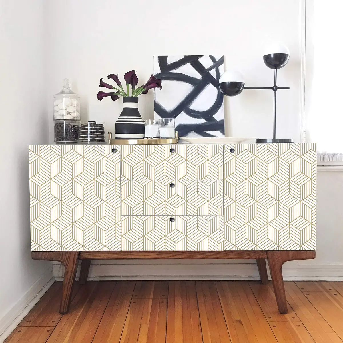 WENMER Geometric Hexagon Wallpaper 45cm x 300cm (17.7" x 118") | Self-Adhesive, Waterproof, Removable Wall Paper Roll - view 2