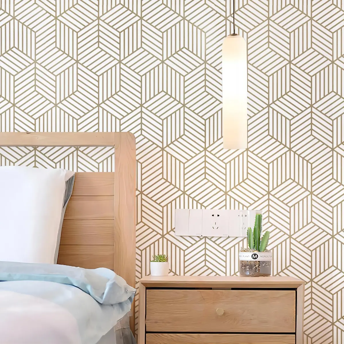 WENMER Geometric Hexagon Wallpaper 45cm x 300cm (17.7" x 118") | Self-Adhesive, Waterproof, Removable Wall Paper Roll - view 3