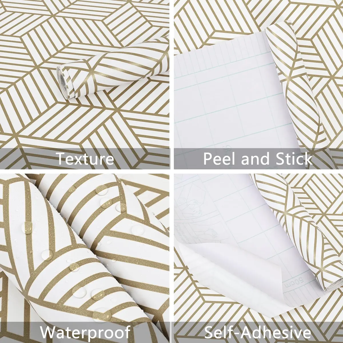 WENMER Geometric Hexagon Wallpaper 45cm x 300cm (17.7" x 118") | Self-Adhesive, Waterproof, Removable Wall Paper Roll - view 4