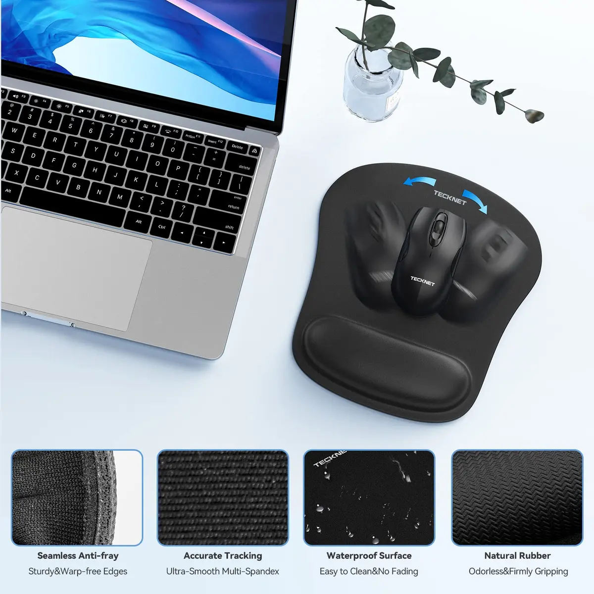 TECKNET Ergonomic Mouse Pad and Keyboard Wrist Rest Set with Wrist Support, Black | Memory Foam Cushion for Pain Relief - view 5