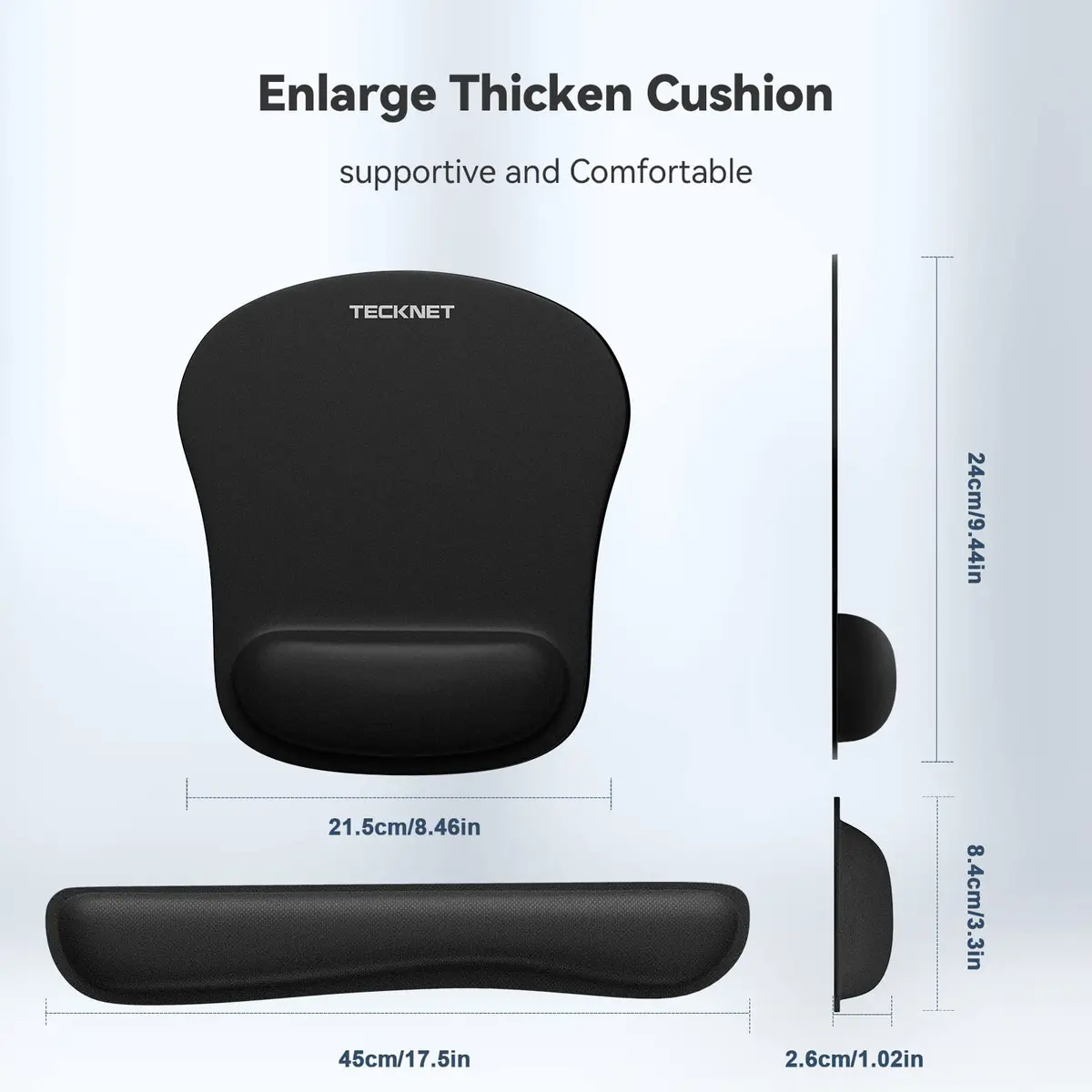 TECKNET Ergonomic Mouse Pad and Keyboard Wrist Rest Set with Wrist Support, Black | Memory Foam Cushion for Pain Relief - view 6