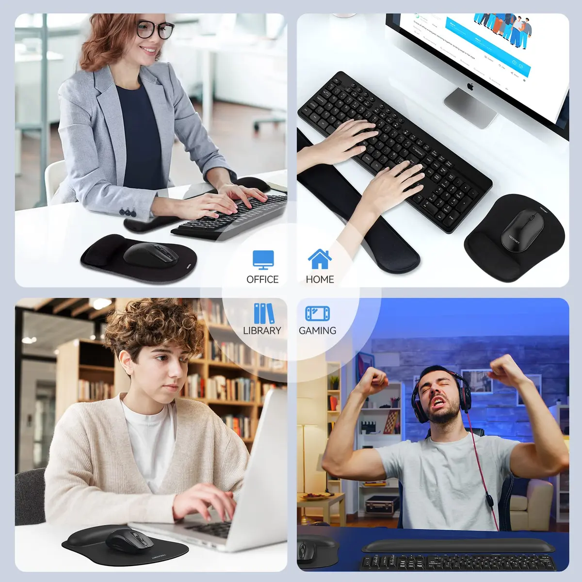TECKNET Ergonomic Mouse Pad and Keyboard Wrist Rest Set with Wrist Support, Black | Memory Foam Cushion for Pain Relief - view 7