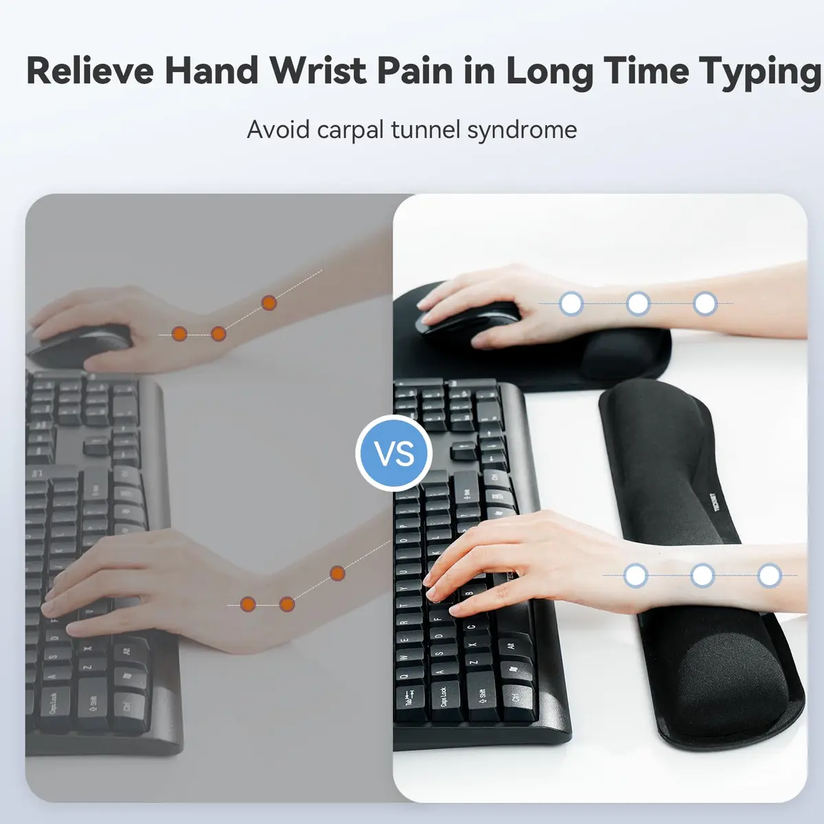 TECKNET Ergonomic Mouse Pad and Keyboard Wrist Rest Set with Wrist Support, Black | Memory Foam Cushion for Pain Relief - view 3