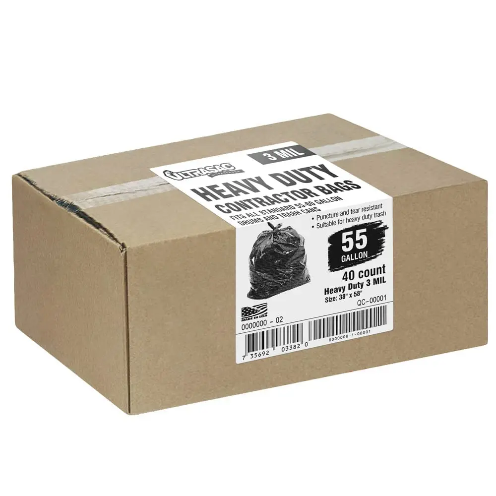 Ultrasac Heavy Duty 55 Gallon Contractor Bags | 40 Count, 3 MIL, Black, 38" x 58" - view 6