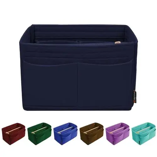 OMYSTYLE Navy Blue Medium Felt Tote Bag Organizer Insert with 13 Pockets | 24.4cm x 12.9cm x 15cm - main product image