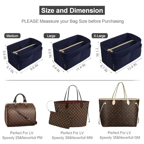 OMYSTYLE Navy Blue Medium Felt Tote Bag Organizer Insert with 13 Pockets | 24.4cm x 12.9cm x 15cm - view 2