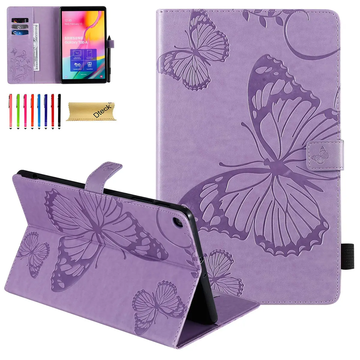 Dteck Purple Embossed Butterfly Leather Folio Stand Cover Case for Samsung Galaxy Tab A 10.1 2019 | Card Slots Wallet - main product image