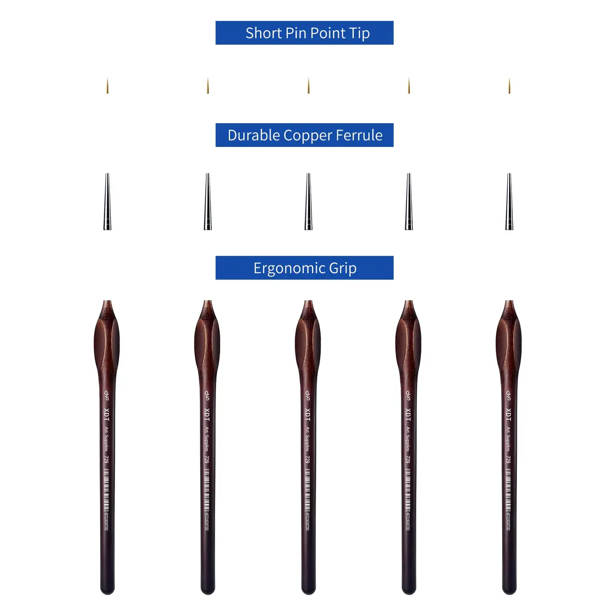 XDT Art Supplies Micro Detail Paint Brush Set 5 Piece #00000 | Fine Detailing for Acrylic, Watercolor & Oil - view 3