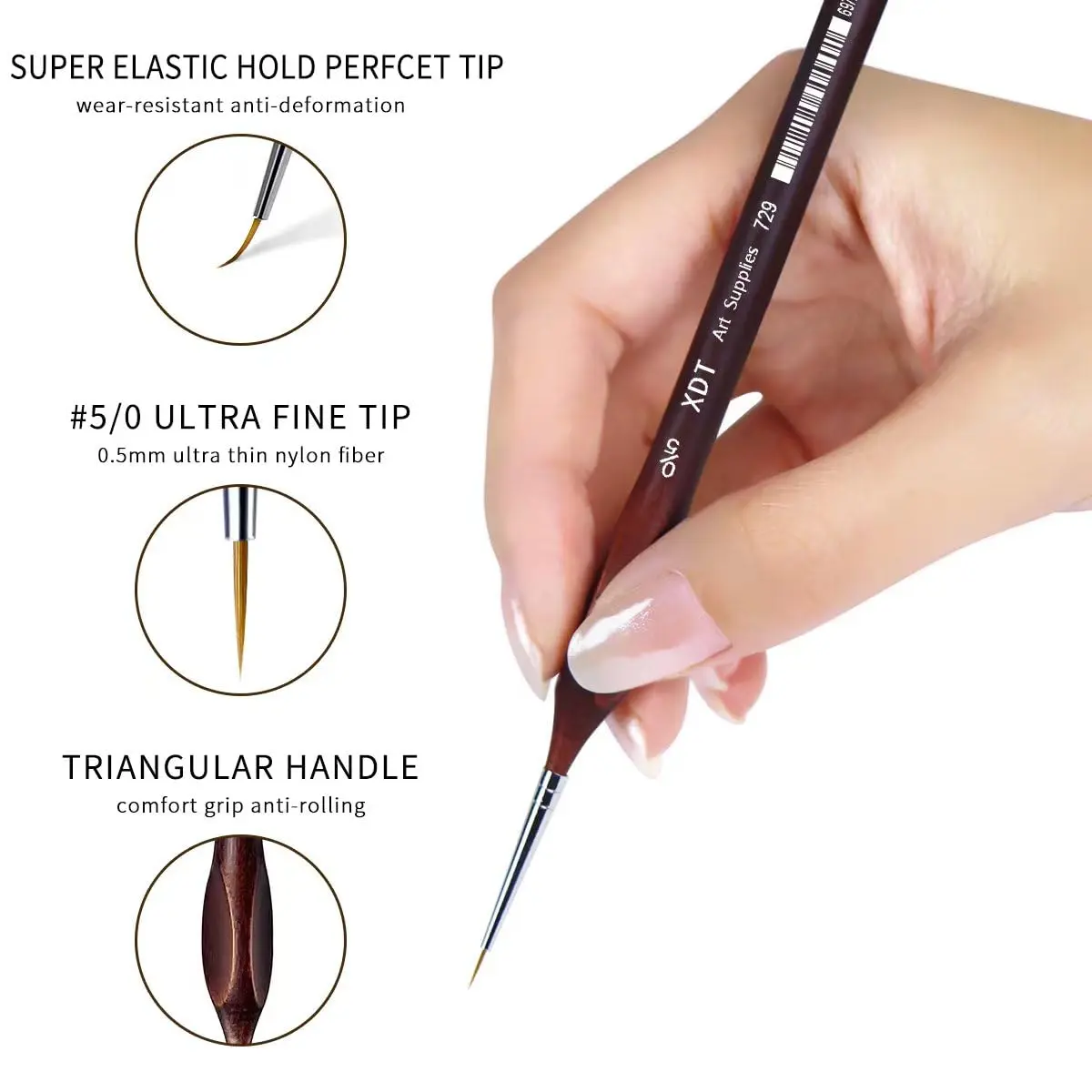 XDT Art Supplies Micro Detail Paint Brush Set 5 Piece #00000 | Fine Detailing for Acrylic, Watercolor & Oil - view 4