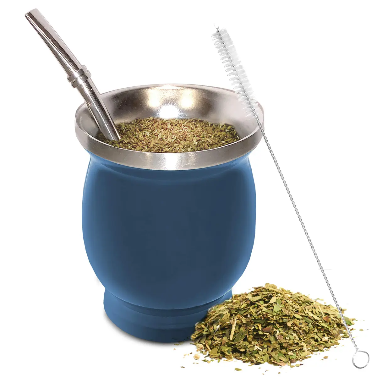 Norte Yerba Mate Cup, 8-Ounces Traditional Mate Tea Cup/Gourd Set, Blue | Double-Walled Stainless Steel Drinkware - main product image