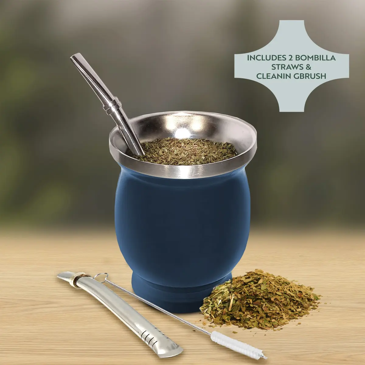Norte Yerba Mate Cup, 8-Ounces Traditional Mate Tea Cup/Gourd Set, Blue | Double-Walled Stainless Steel Drinkware - view 2