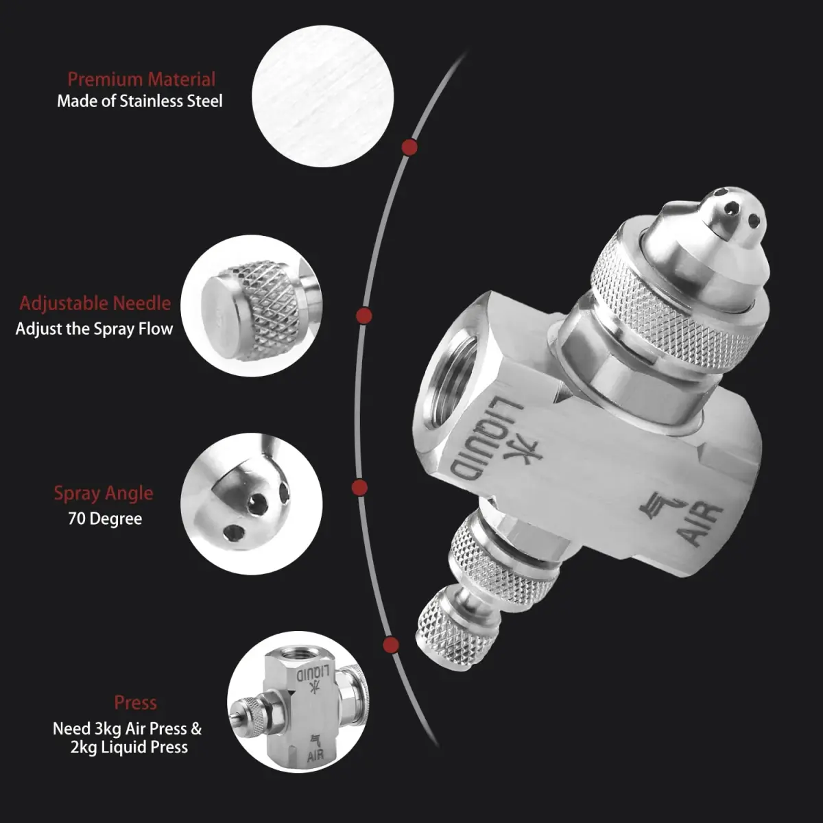 MroMax 1/4" BSP Female Thread Air Atomizing Mist Nozzle 70 Degree Round Spray | Stainless Steel - view 5
