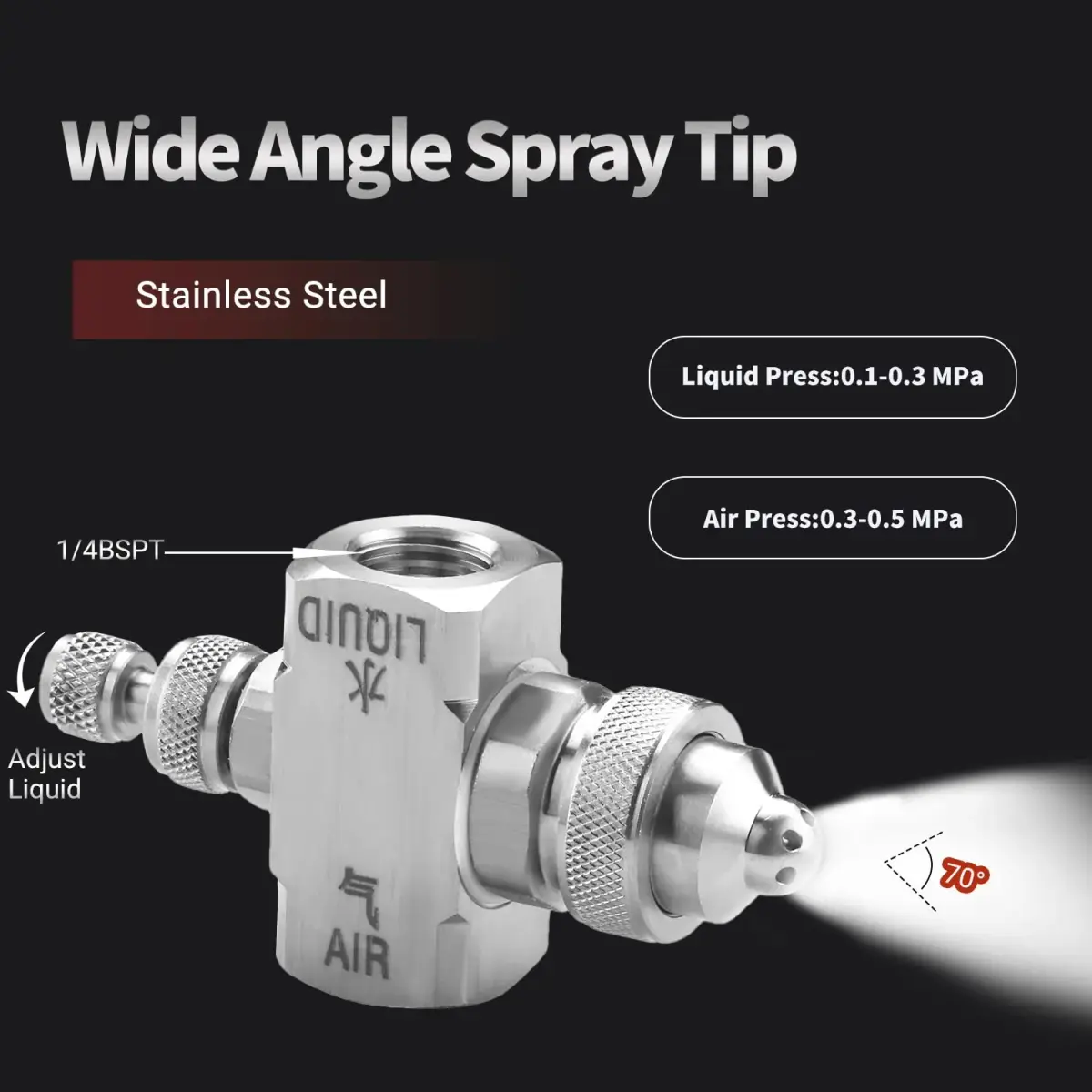 MroMax 1/4" BSP Female Thread Air Atomizing Mist Nozzle 70 Degree Round Spray | Stainless Steel - view 3
