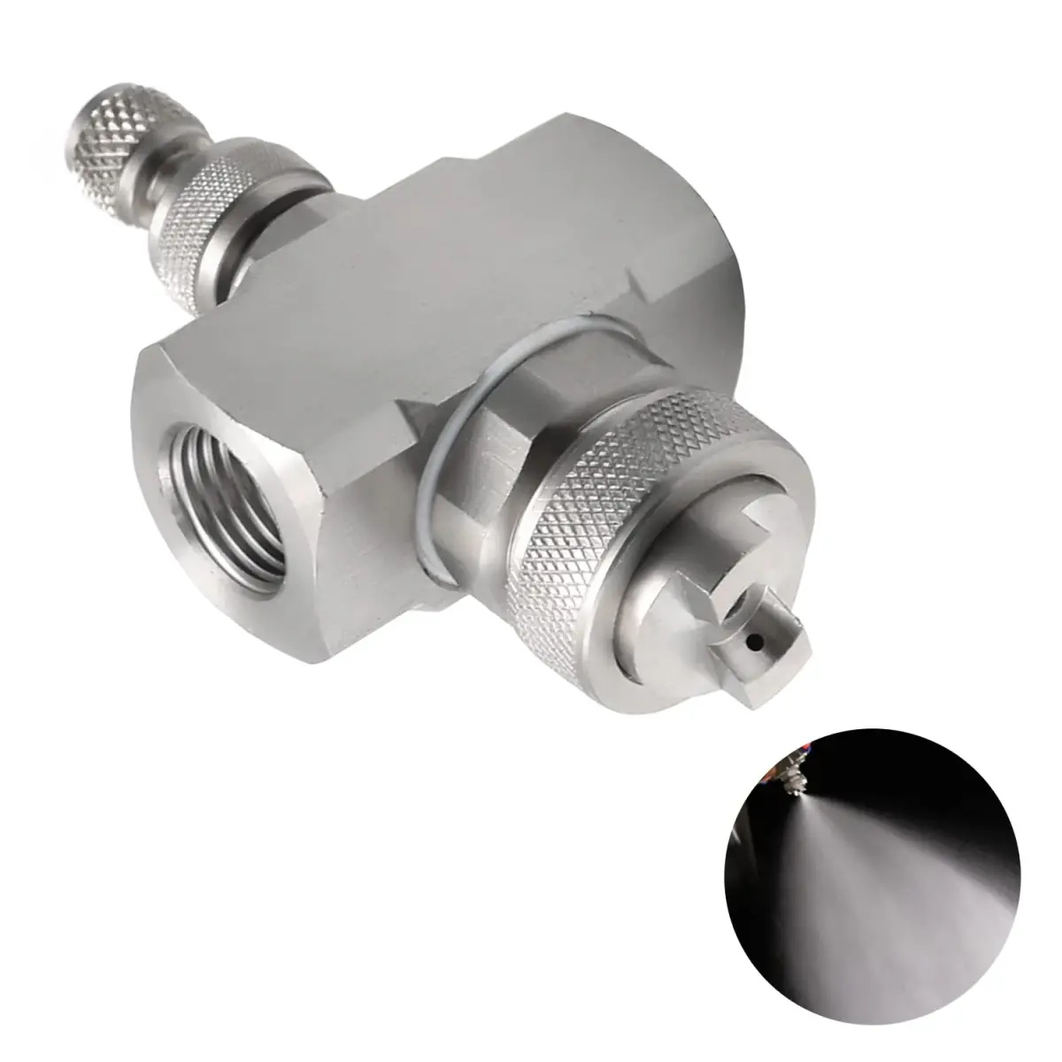 MroMax 1/4" BSPT Female Thread Air Atomizing Nozzle 80 Degree Mix Type Spray Tip Nozzles | Stainless Steel Misting Nozzle - main product image