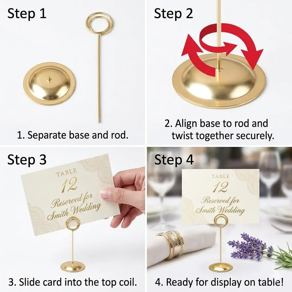 HOHIYA Gold Table Number Holders 12-Inch Height (12 Pack) | Elegant Metal Stands for Events - view 6