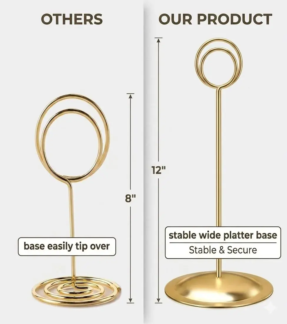 HOHIYA Gold Table Number Holders 12-Inch Height (12 Pack) | Elegant Metal Stands for Events - view 9