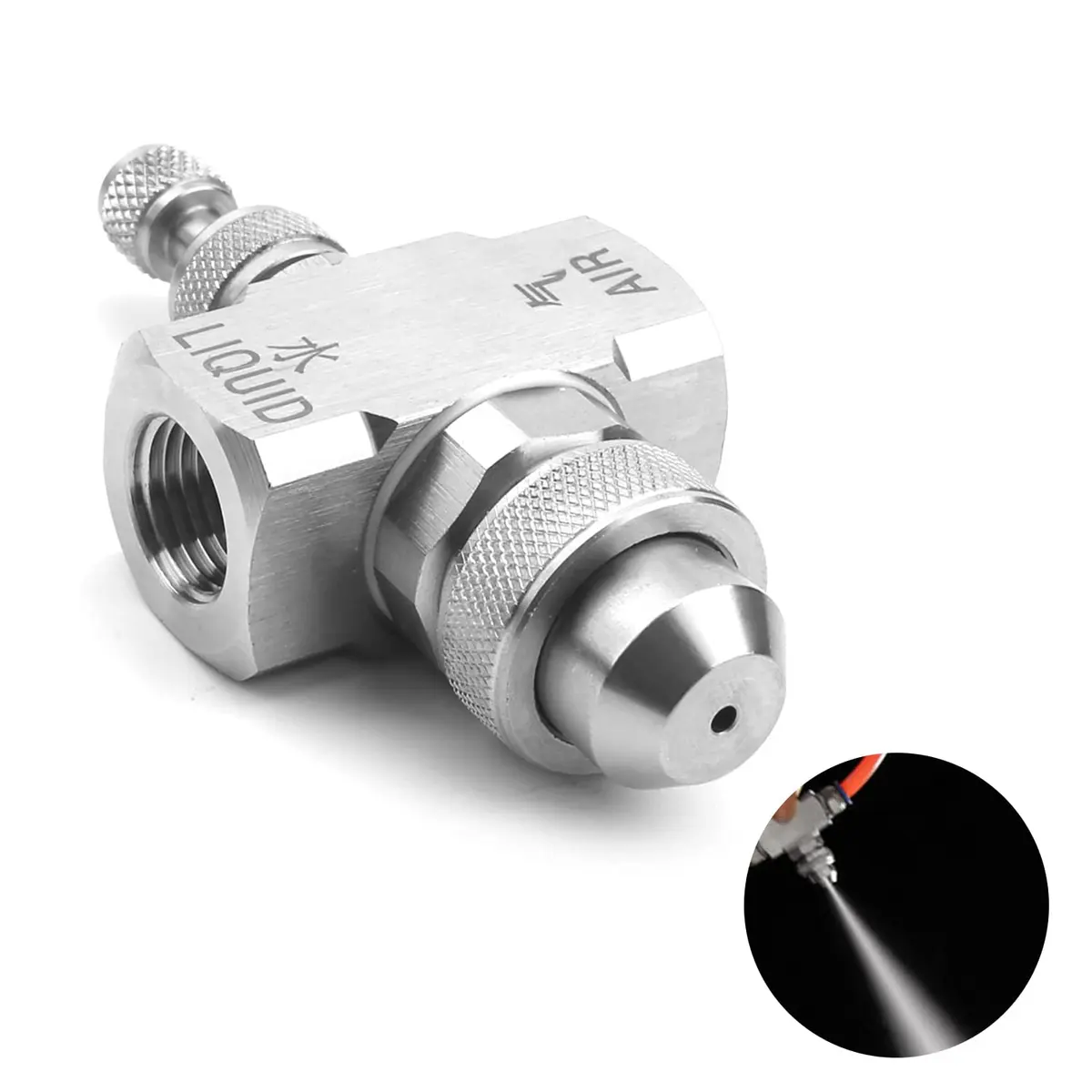 MroMax Air Atomizing Nozzle 1/4 BSPT Female Thread 30 Degree Solid Cone | Precision Misting Spray Tip - main product image