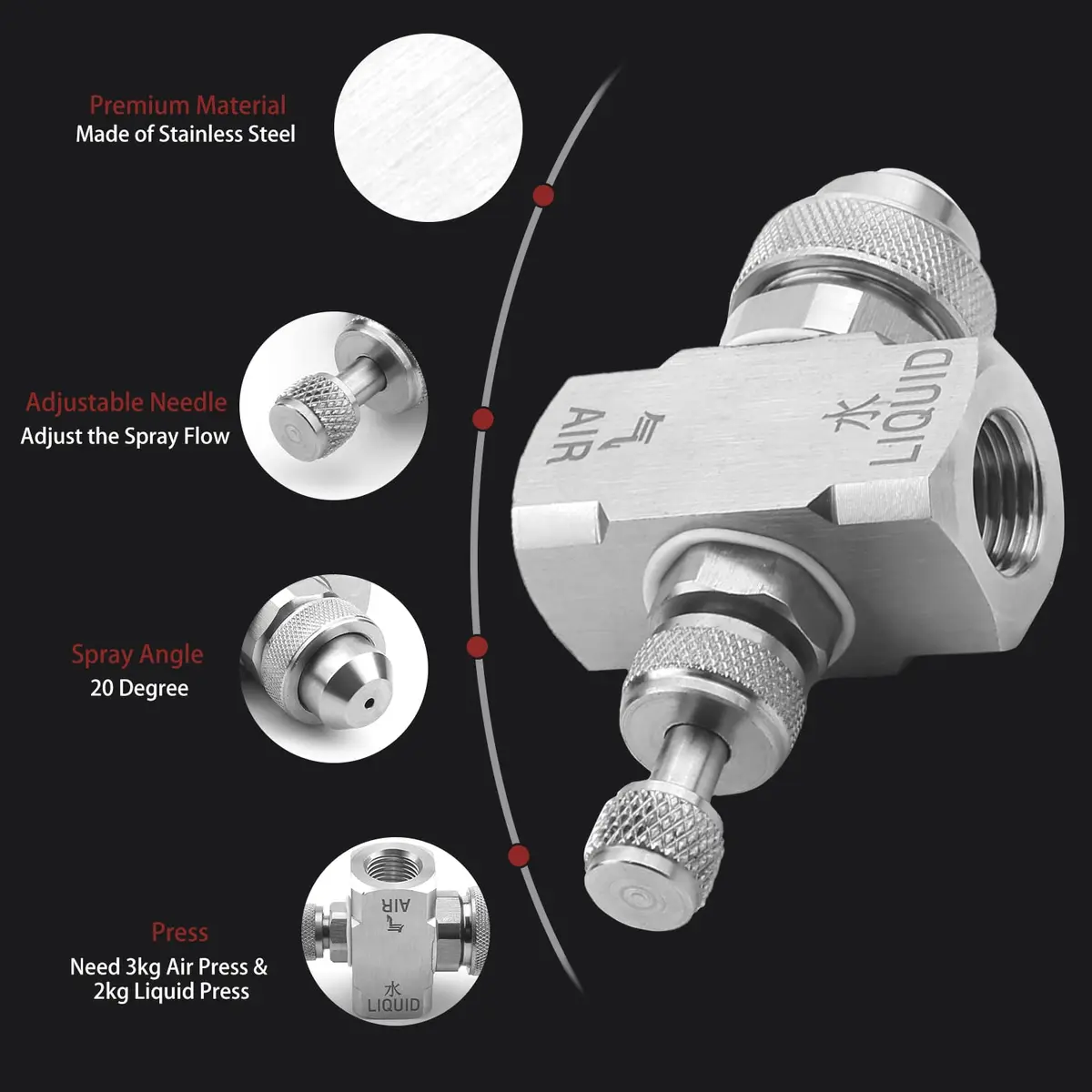 MroMax Air Atomizing Nozzle 1/4 BSPT Female Thread 30 Degree Solid Cone | Precision Misting Spray Tip - view 5