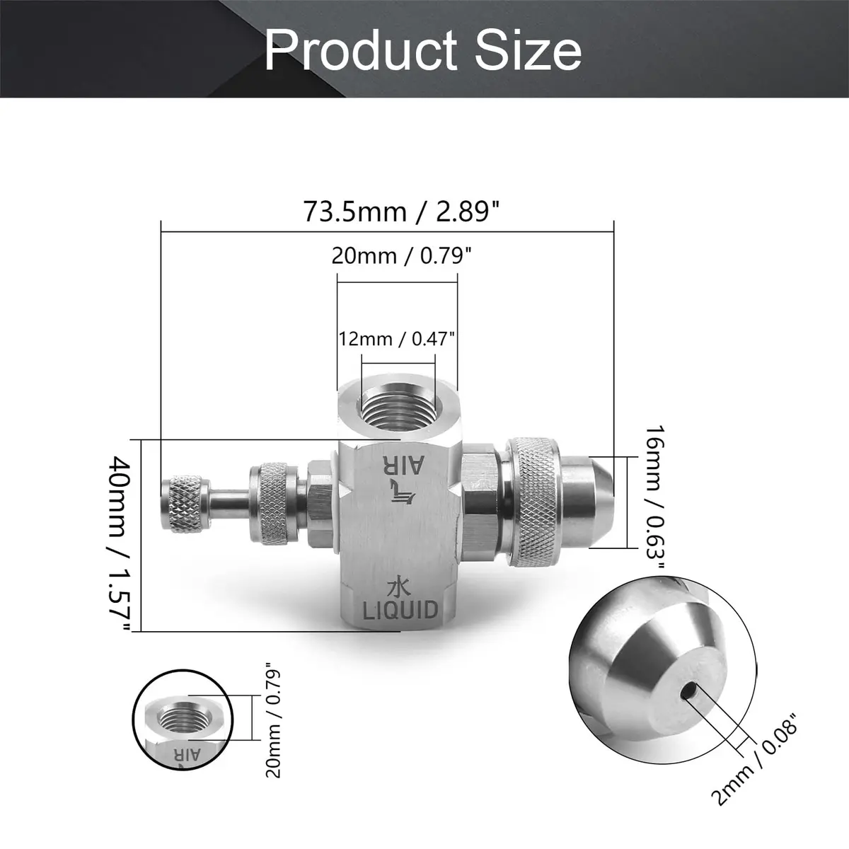 MroMax Air Atomizing Nozzle 1/4 BSPT Female Thread 30 Degree Solid Cone | Precision Misting Spray Tip - view 2