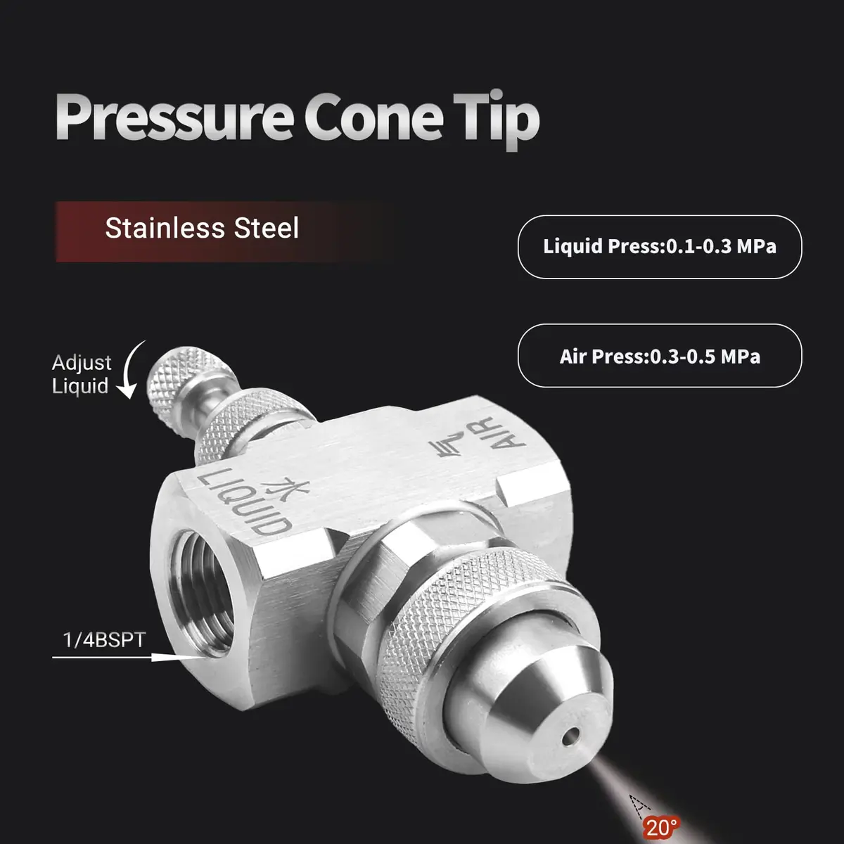 MroMax Air Atomizing Nozzle 1/4 BSPT Female Thread 30 Degree Solid Cone | Precision Misting Spray Tip - view 3