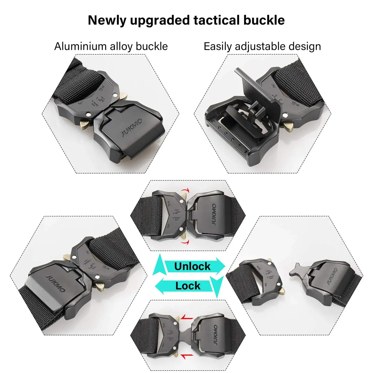 JUKMO Tactical Belt with Quick Release Buckle 3.8 cm (1.5") | Heavy Duty Nylon Web Work Belt for Men - view 2