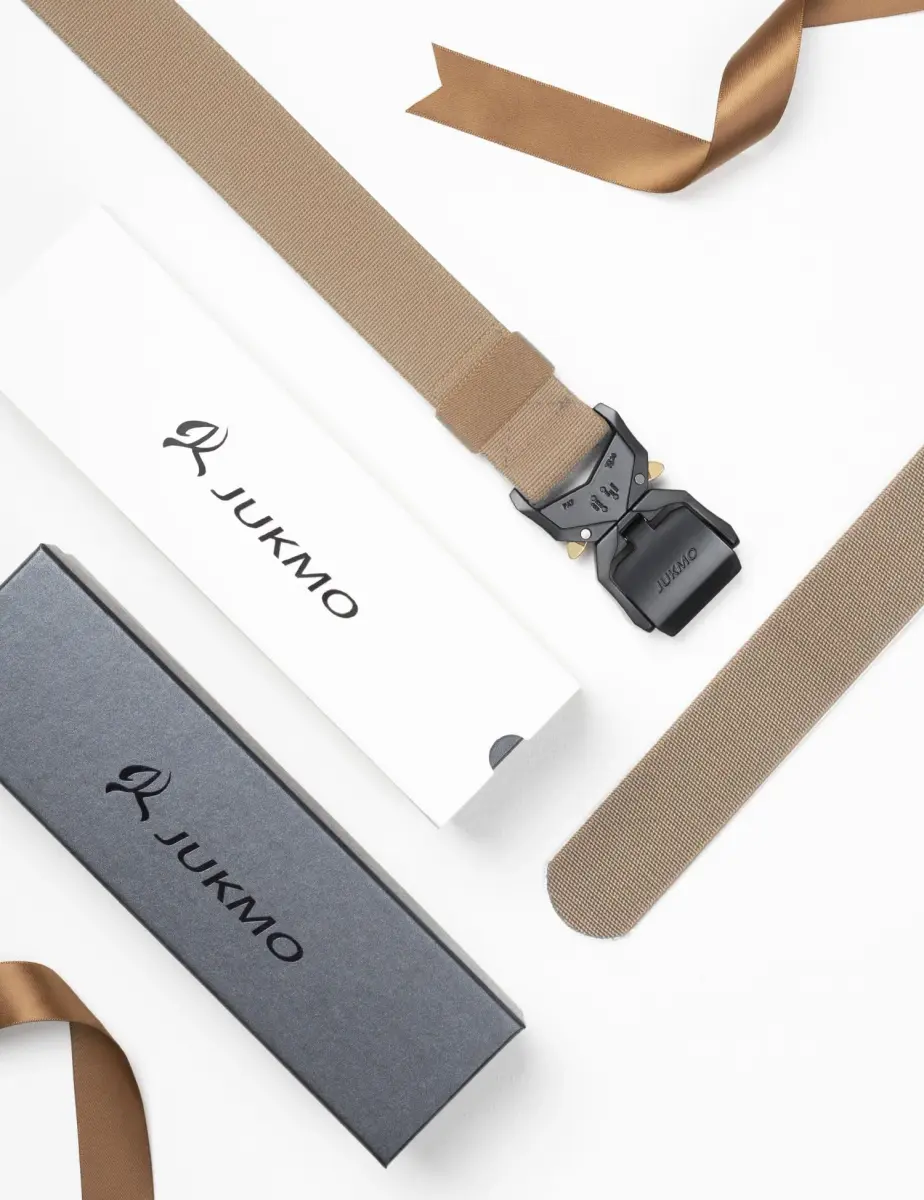 JUKMO Tactical Belt Coyote 3.8cm (1.5") | Heavy Duty Aluminum Alloy Buckle & Stretch Nylon Strap - view 6