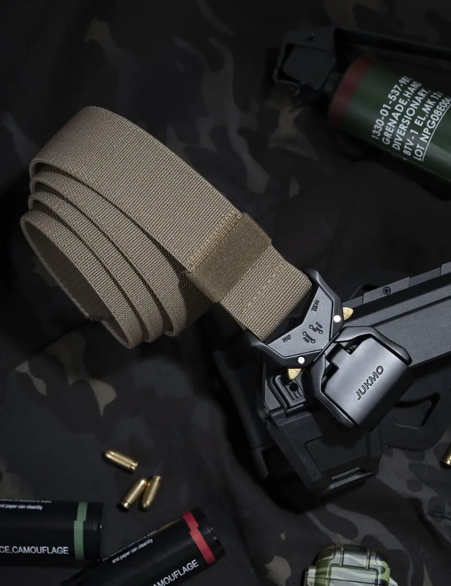 JUKMO Tactical Belt Coyote 3.8cm (1.5") | Heavy Duty Aluminum Alloy Buckle & Stretch Nylon Strap - view 7