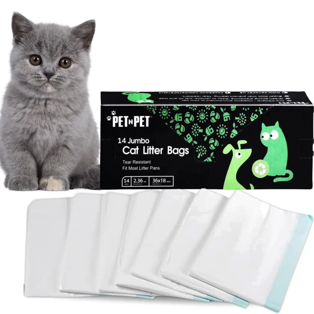 PET N PET Cat Litter Box Liners Jumbo 36x18 | Tear-Resistant, Drawstring, Heavy-Duty Plastic - main product image