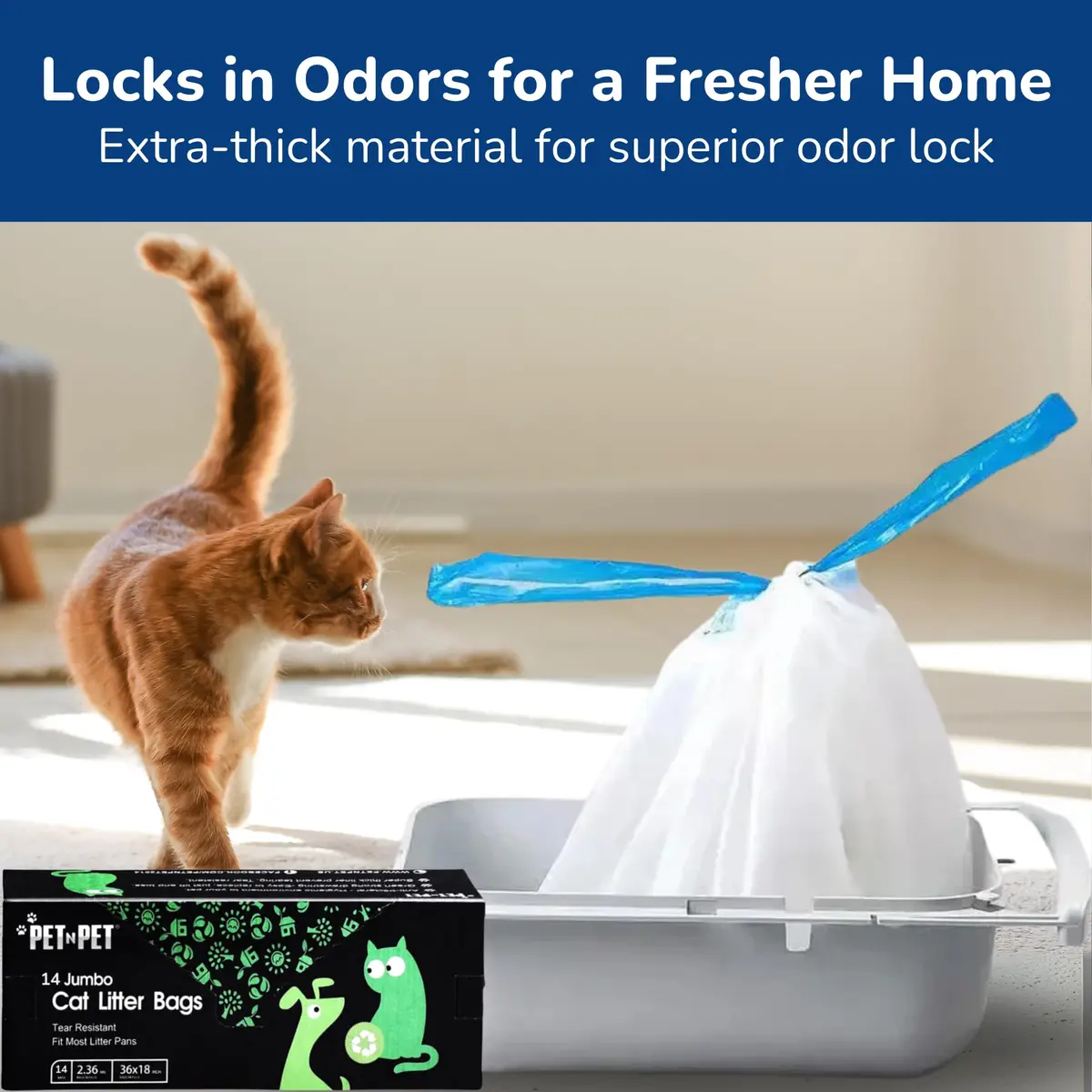 PET N PET Cat Litter Box Liners Jumbo 36x18 | Tear-Resistant, Drawstring, Heavy-Duty Plastic - view 6