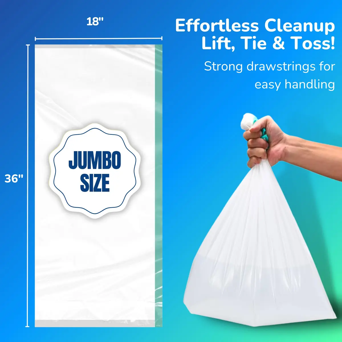 PET N PET Cat Litter Box Liners Jumbo 36x18 | Tear-Resistant, Drawstring, Heavy-Duty Plastic - view 4