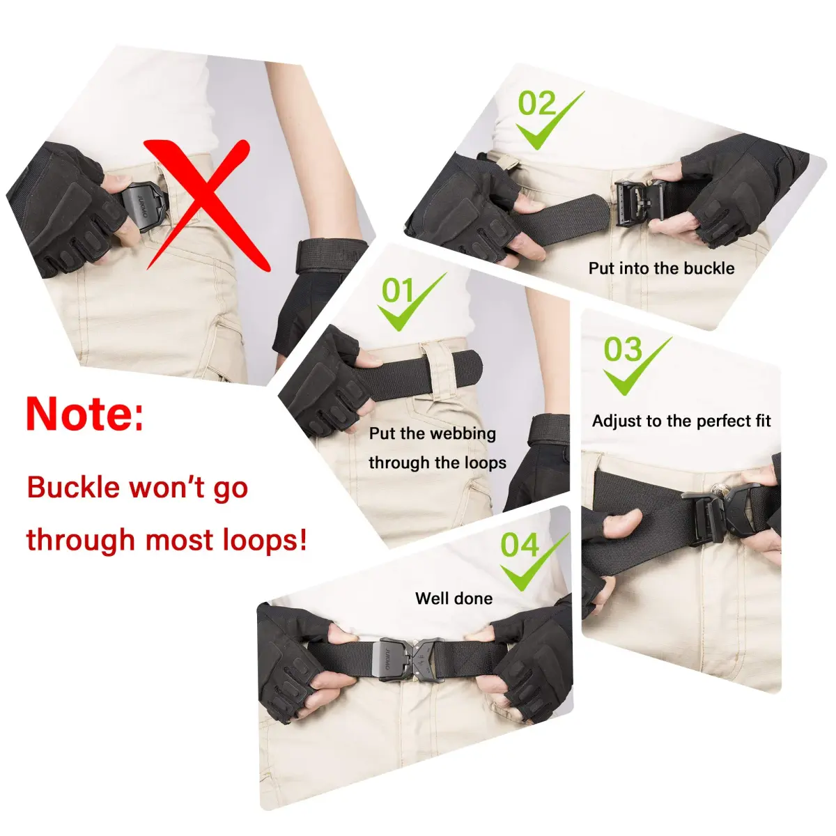 JUKMO Tactical Belt with Quick Release Buckle, 1.5" (3.8cm) Stretch Nylon, Large (Waist 42"-46") | Military Hiking Work Belt - view 8