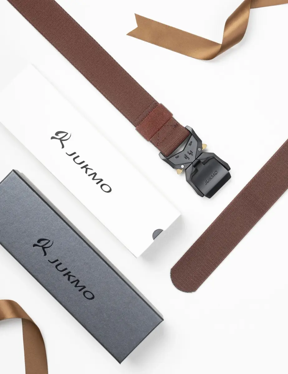 JUKMO Tactical Belt Coffee 3.8 cm (1.5") | Quick Release Aluminium Alloy Buckle & Stretch Nylon - view 6